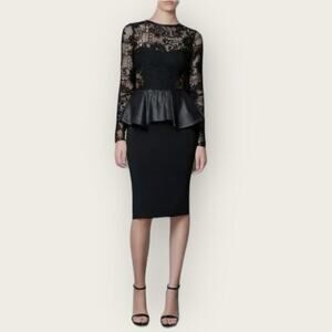 EUC | Zara Woman | Lace Leather Peplum Dress | Black | XS